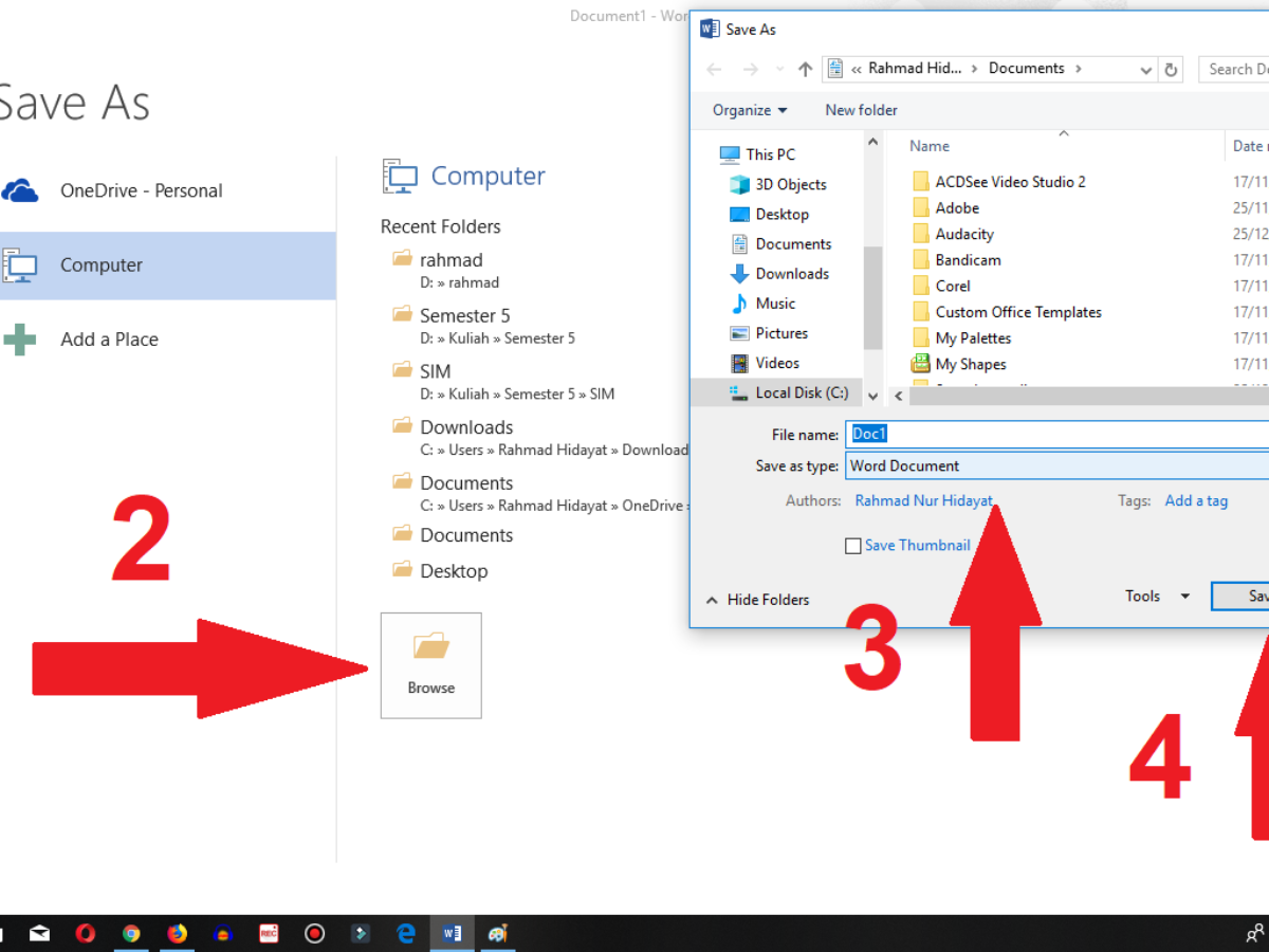 cara menyimpan dokumen di word