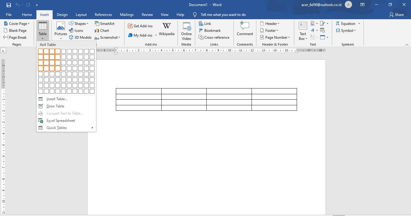 cara membuat tabel di microsoft word