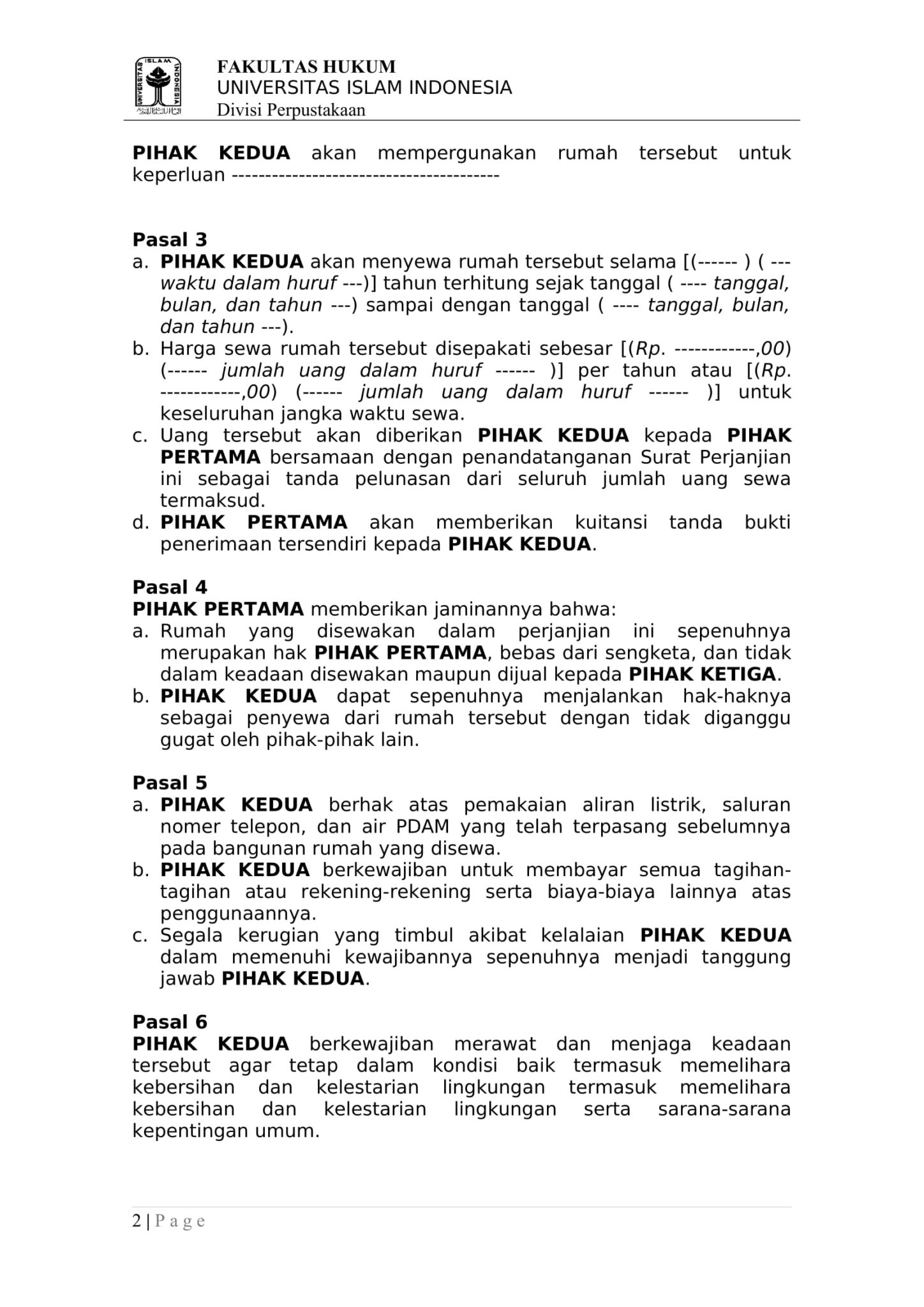 Doc Download Contoh Surat Perjanjian Sewa Rumah Format Word 