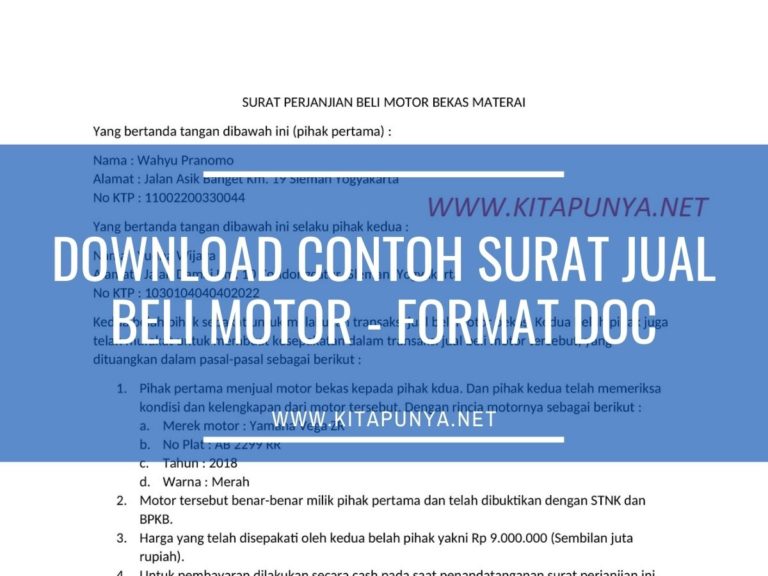 Contoh Surat Jual Beli Motor Format Word (DOC) - Download Gratis