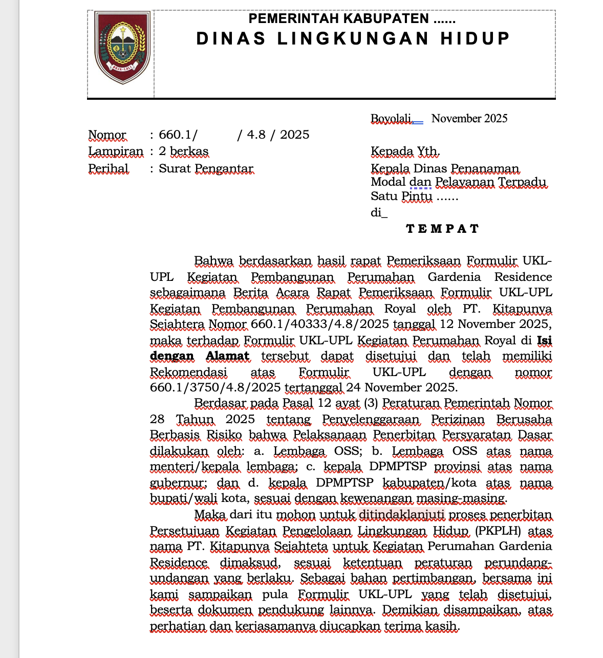 contoh surat pengantar pkplh / skkl